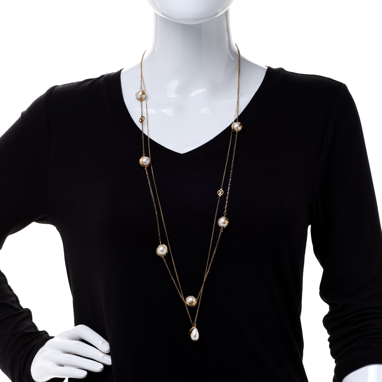 Louis Vuitton Sautoir Pearl Angels Necklace Gold 2 of 6