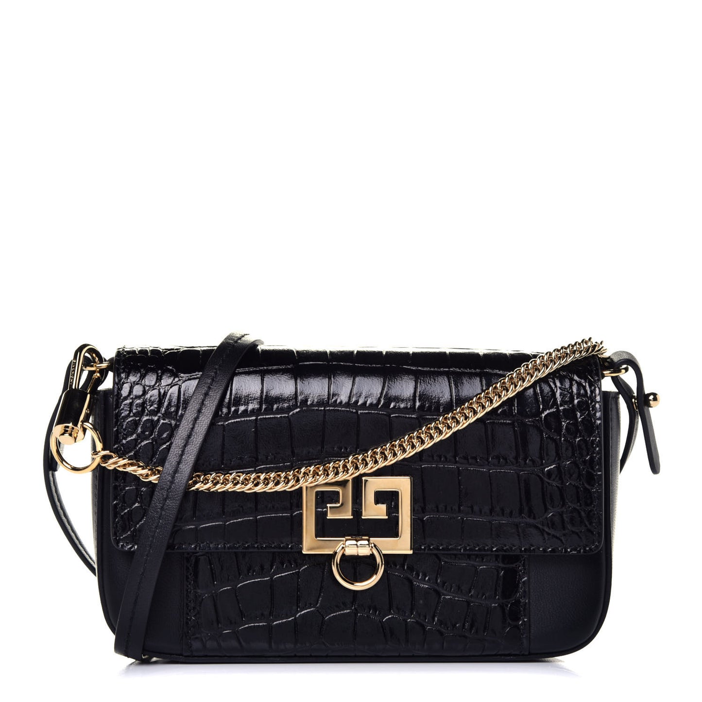 Calfskin Crocodile Embossed GV3 Mini Pocket Convertible Bag Black