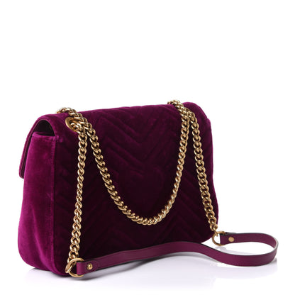 Gucci Velvet Matelasse Medium GG Marmont Shoulder Bag Fuchsia Violet Cyclamen 3 of 11