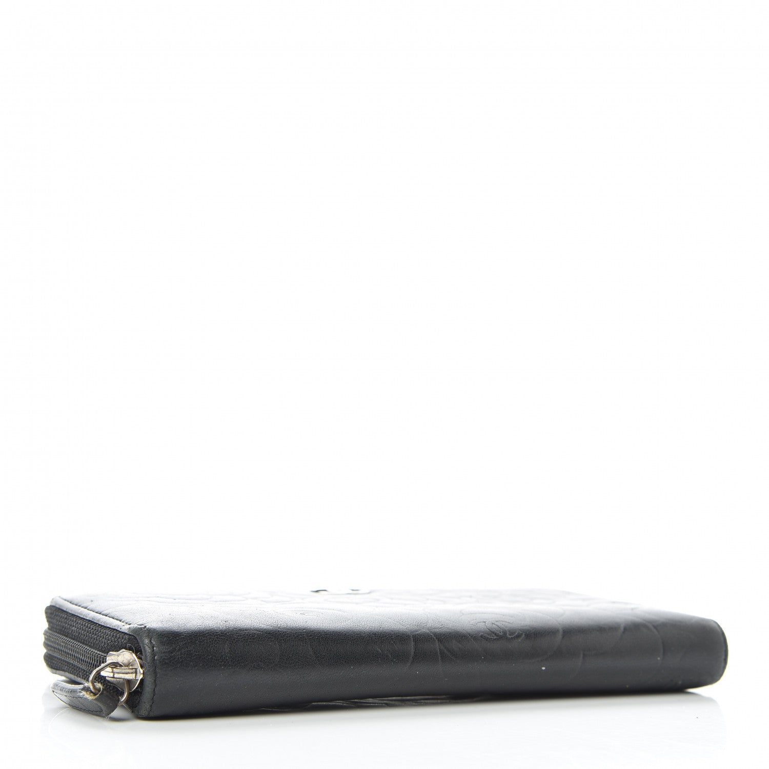 Chanel Lambskin Camellia Embossed Large Zip Around Gusset Wallet Black 4 of 11