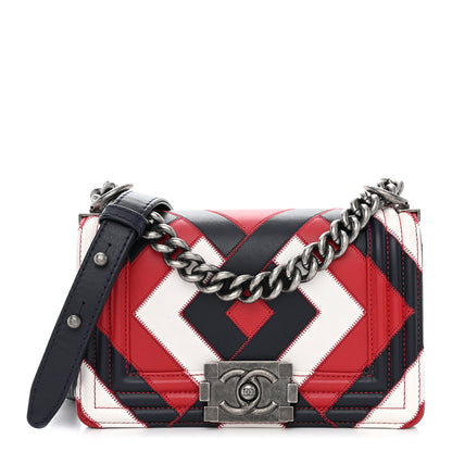 Chanel Printed Calfskin Small Boy Flap Red Blue White 1 of 10