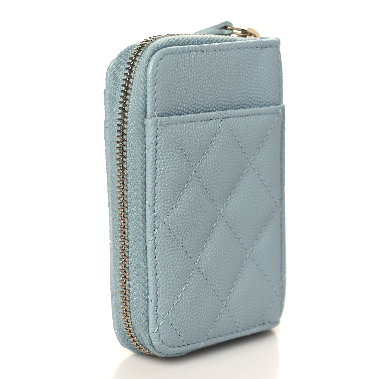 Caviar Quilted Zip Card Holder Light Blue