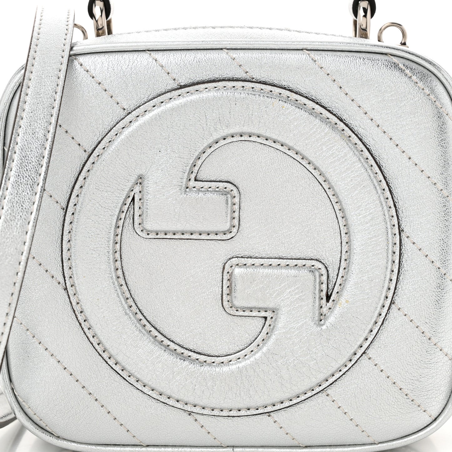Metallic Sakai Be Green Calfskin Diagonal Stitched Blondie Top Handle Bag Silver