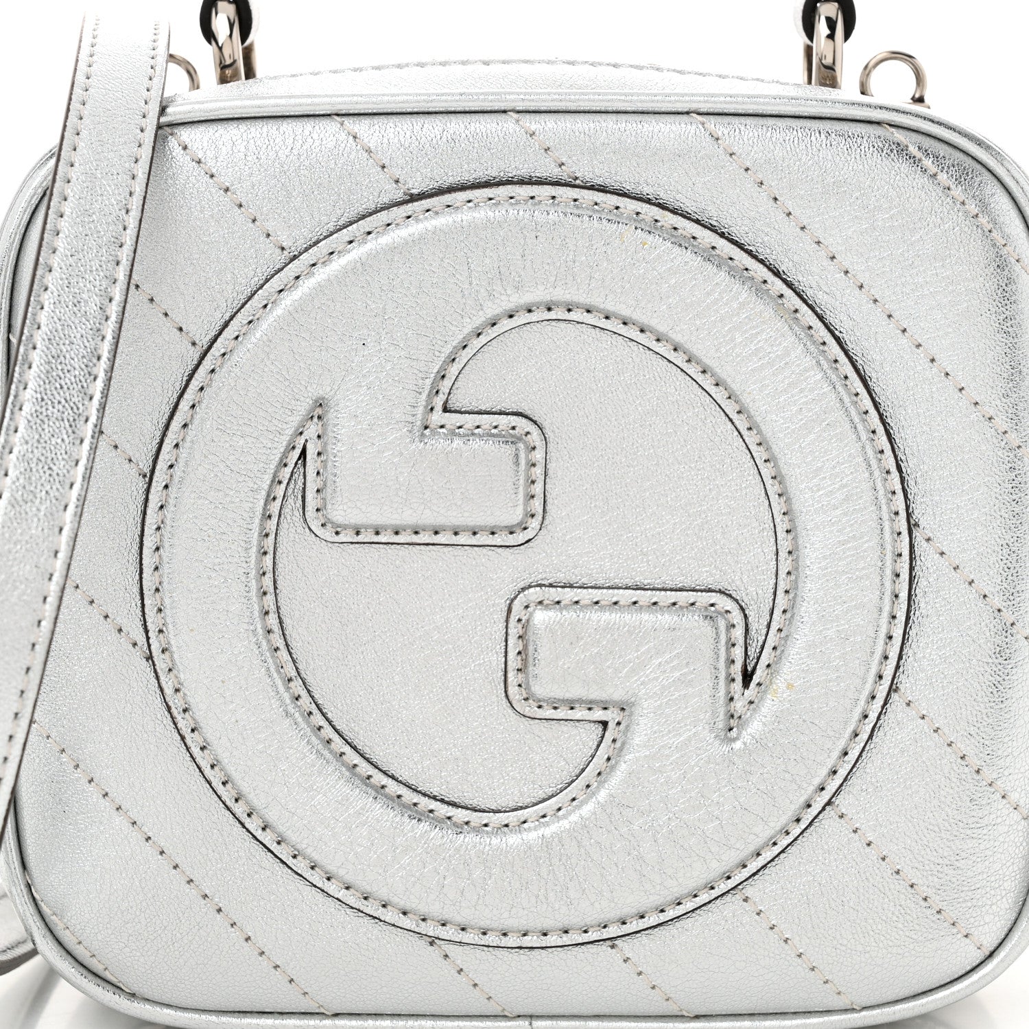 Gucci Metallic Sakai Be Green Calfskin Diagonal Stitched Blondie Top Handle Bag Silver 8 of 10
