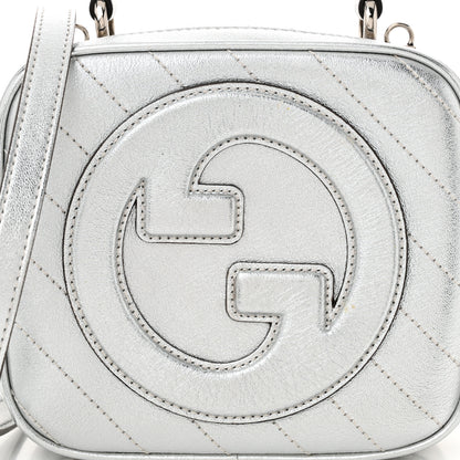 Gucci Metallic Sakai Be Green Calfskin Diagonal Stitched Blondie Top Handle Bag Silver 8 of 10
