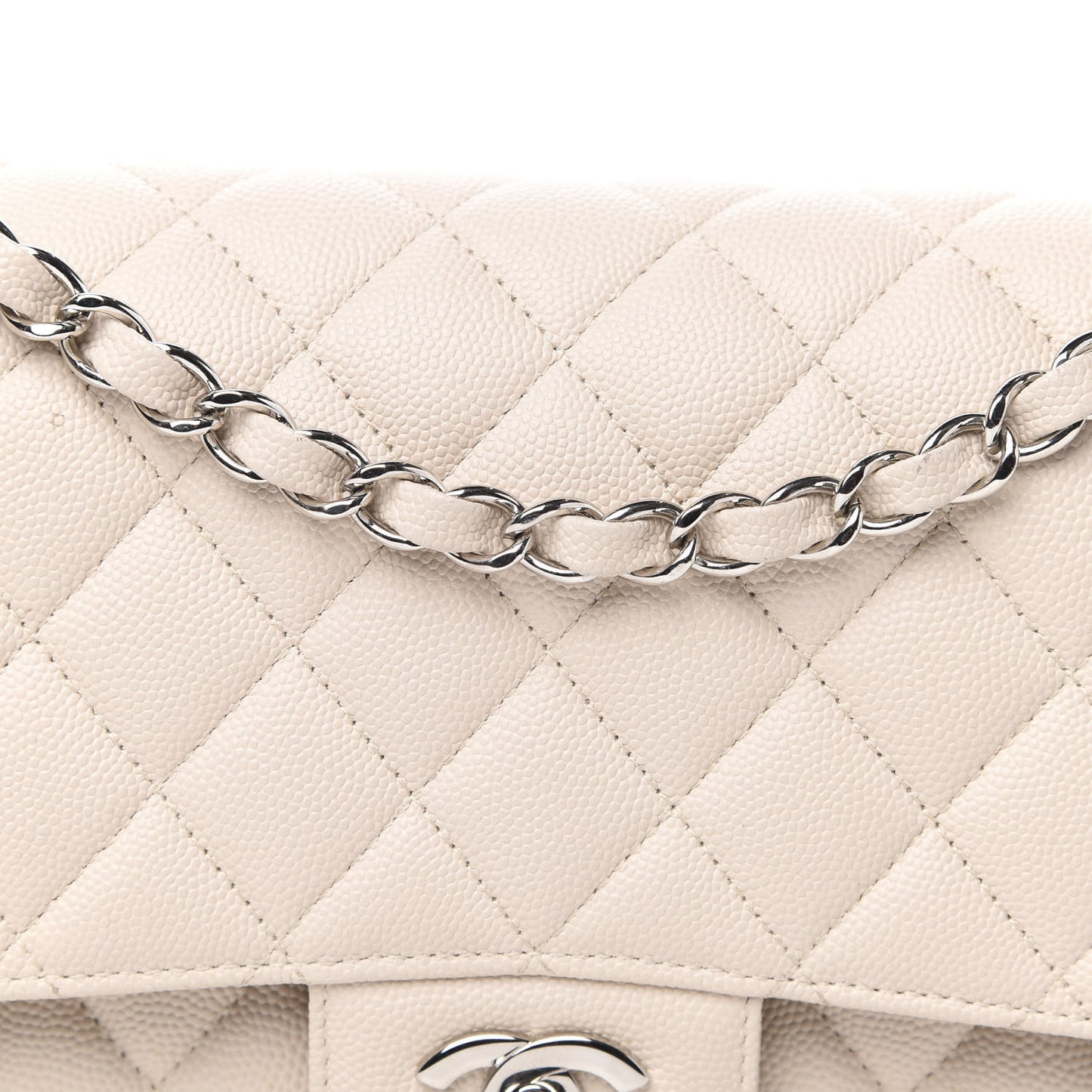 Caviar Quilted Medium Double Flap Light Beige