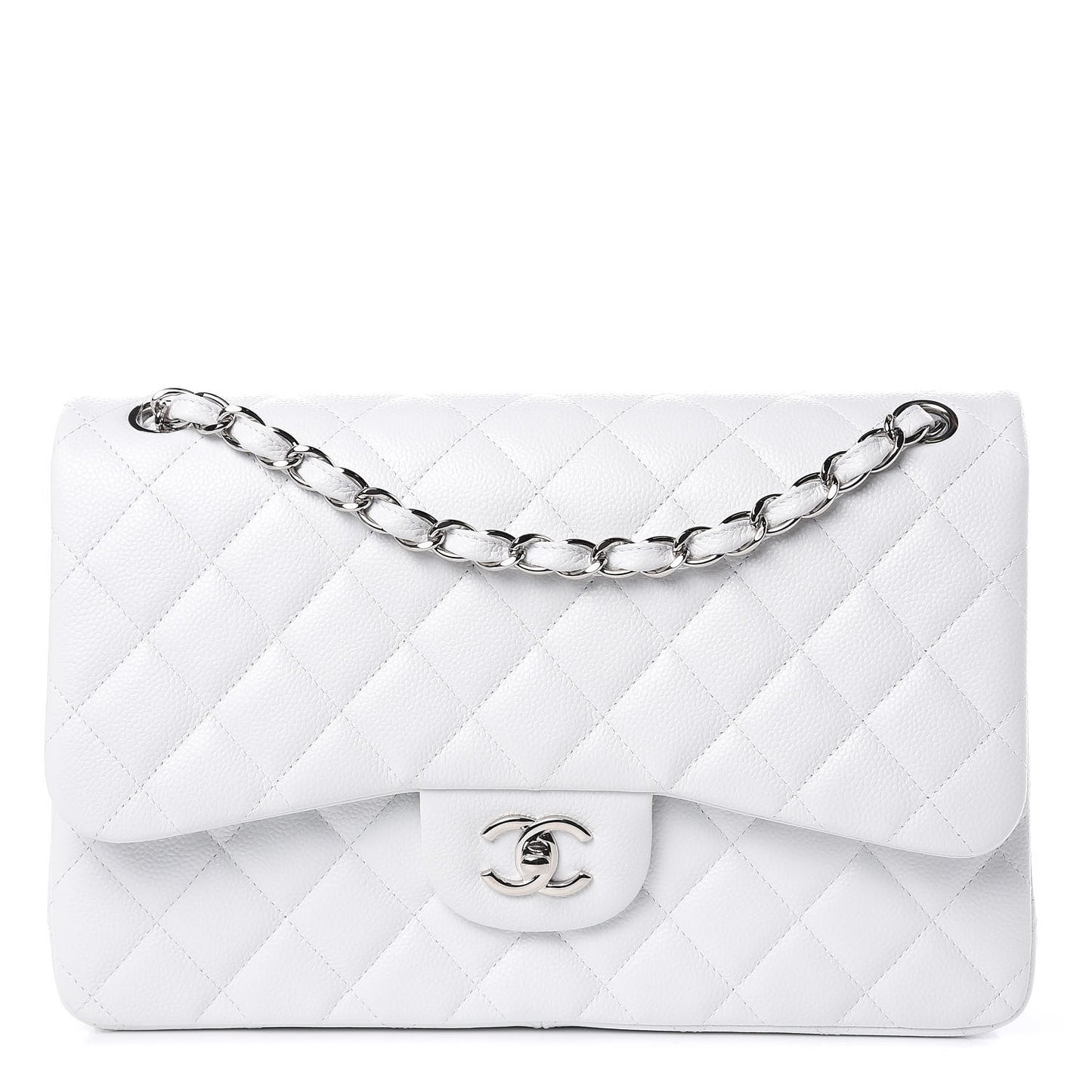 Caviar Quilted Jumbo Double Flap White