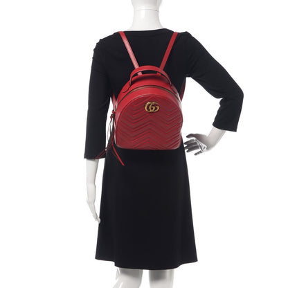Gucci Calfskin Matelasse GG Marmont Dome Backpack Hibiscus Red 2 of 12