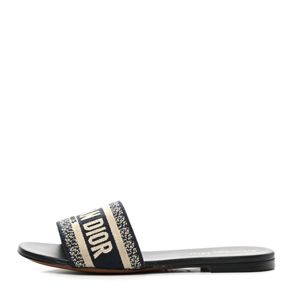 Christian Dior Canvas Embroidered Dway Mules Slide Sandals 37 Deep Blue 1 of 9