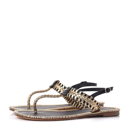 Chanel Metallic Lambskin Calfskin Braided Thong Sandals 40 Black Gold 3 of 7