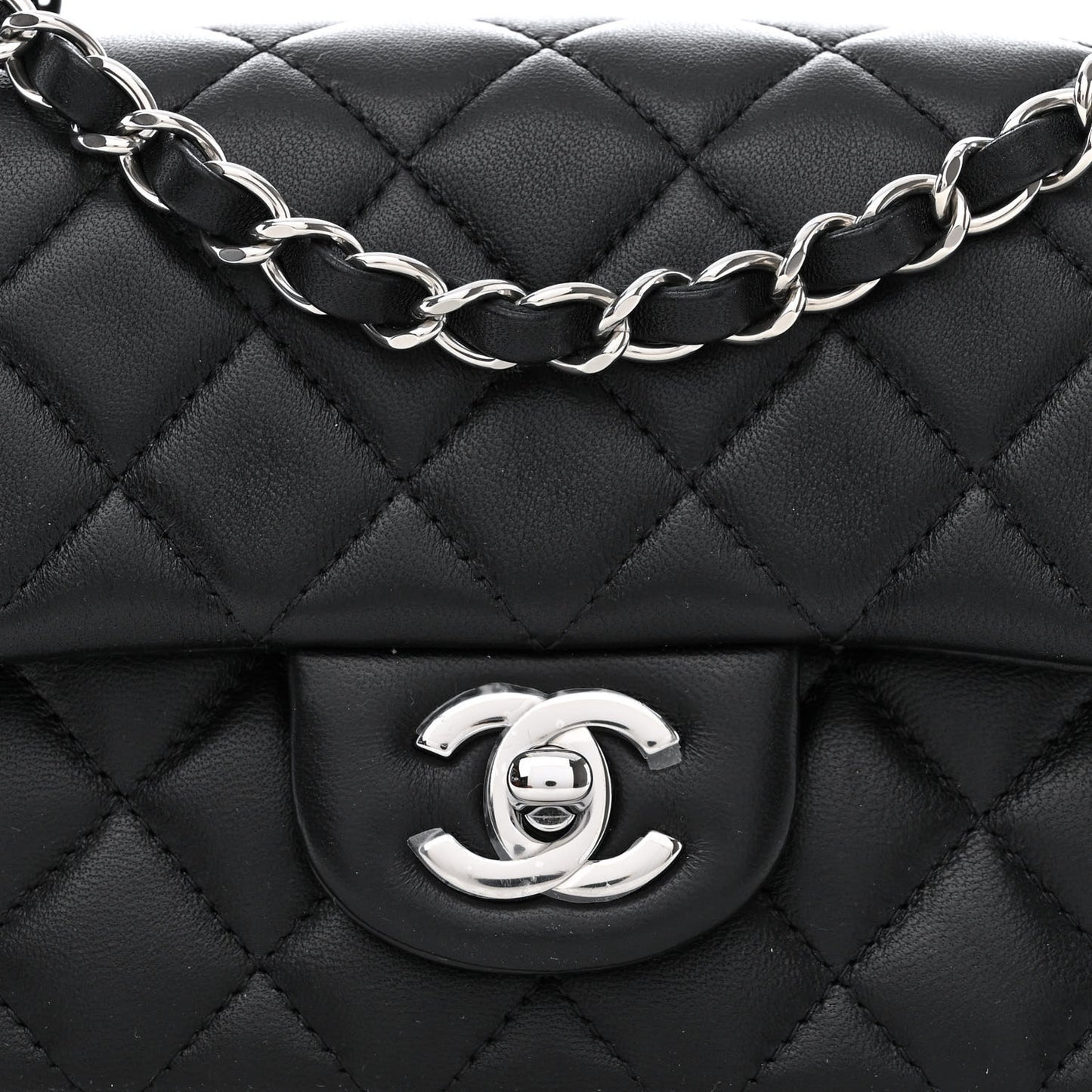 Lambskin Quilted Mini Rectangular Flap Black