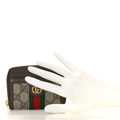 Gucci GG Supreme Monogram Textured Dollar Calfskin Web Ophidia Zip Around Card Case Wallet Beige Ebony New Acero 2 of 9