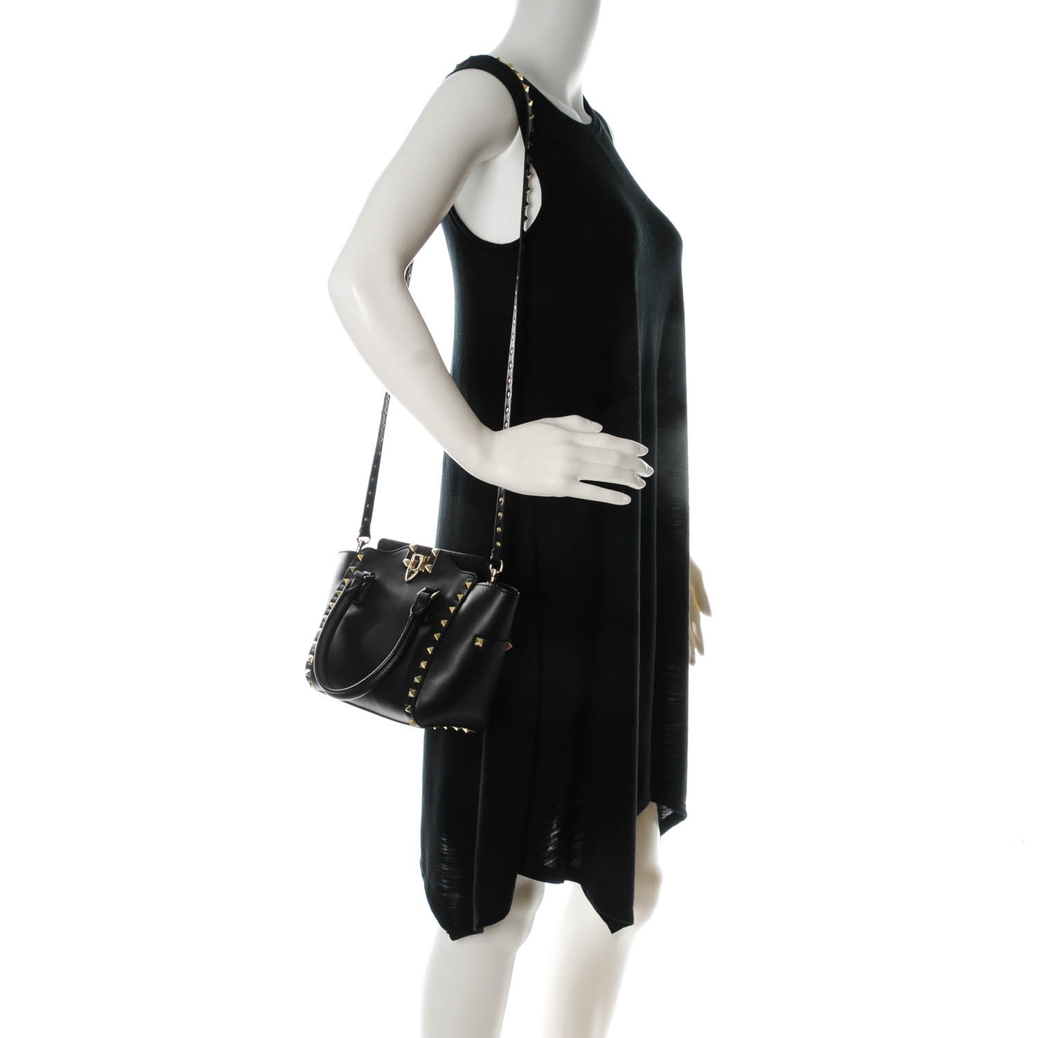 Valentino Garavani Vitello Mini Rockstud Double Handle Tote Black 2 of 7