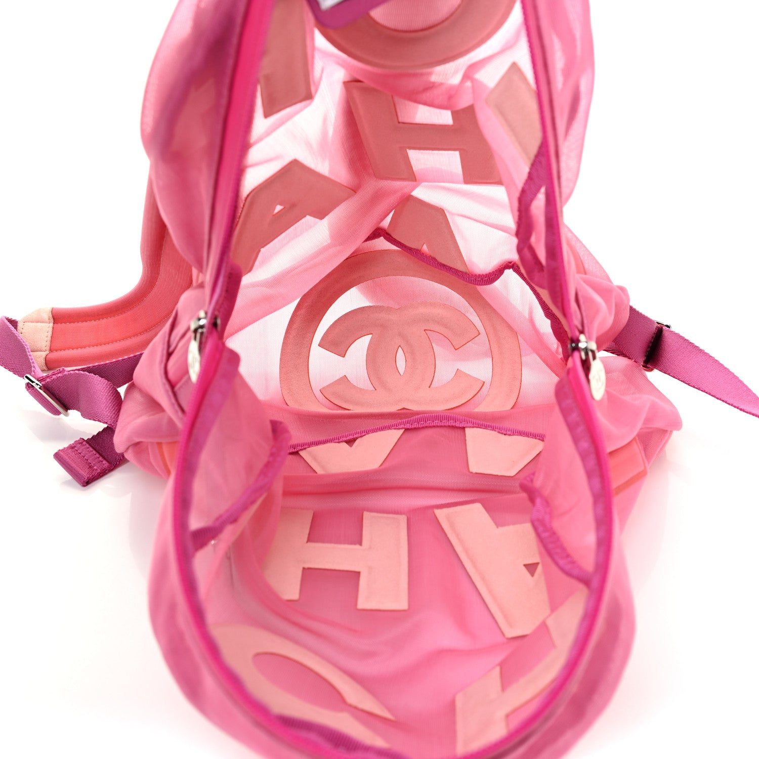 Chanel Mesh Nylon Logo Backpack Pink 5 of 12