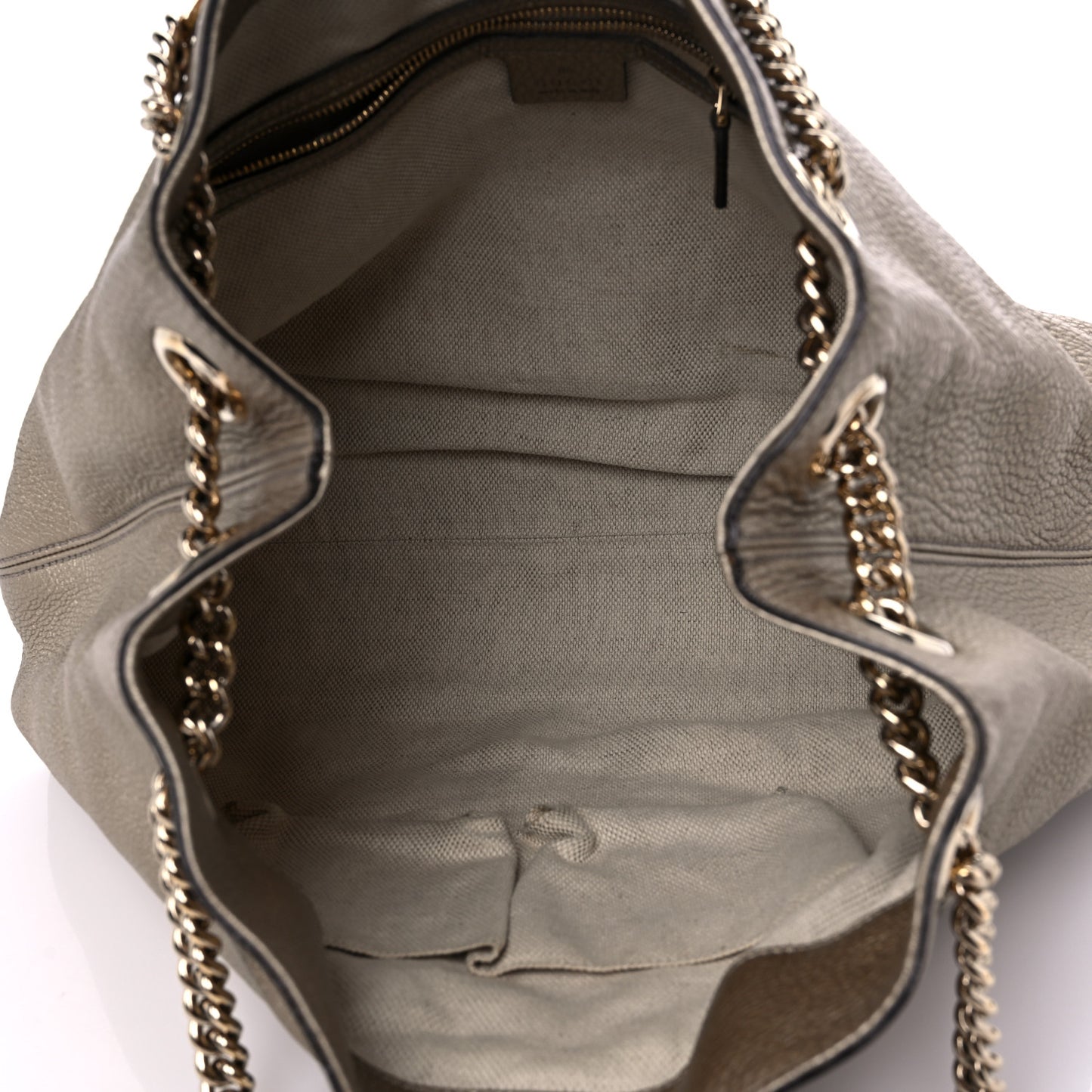 Metallic Pebbled Calfskin Medium Soho Chain Shoulder Bag Golden Beige