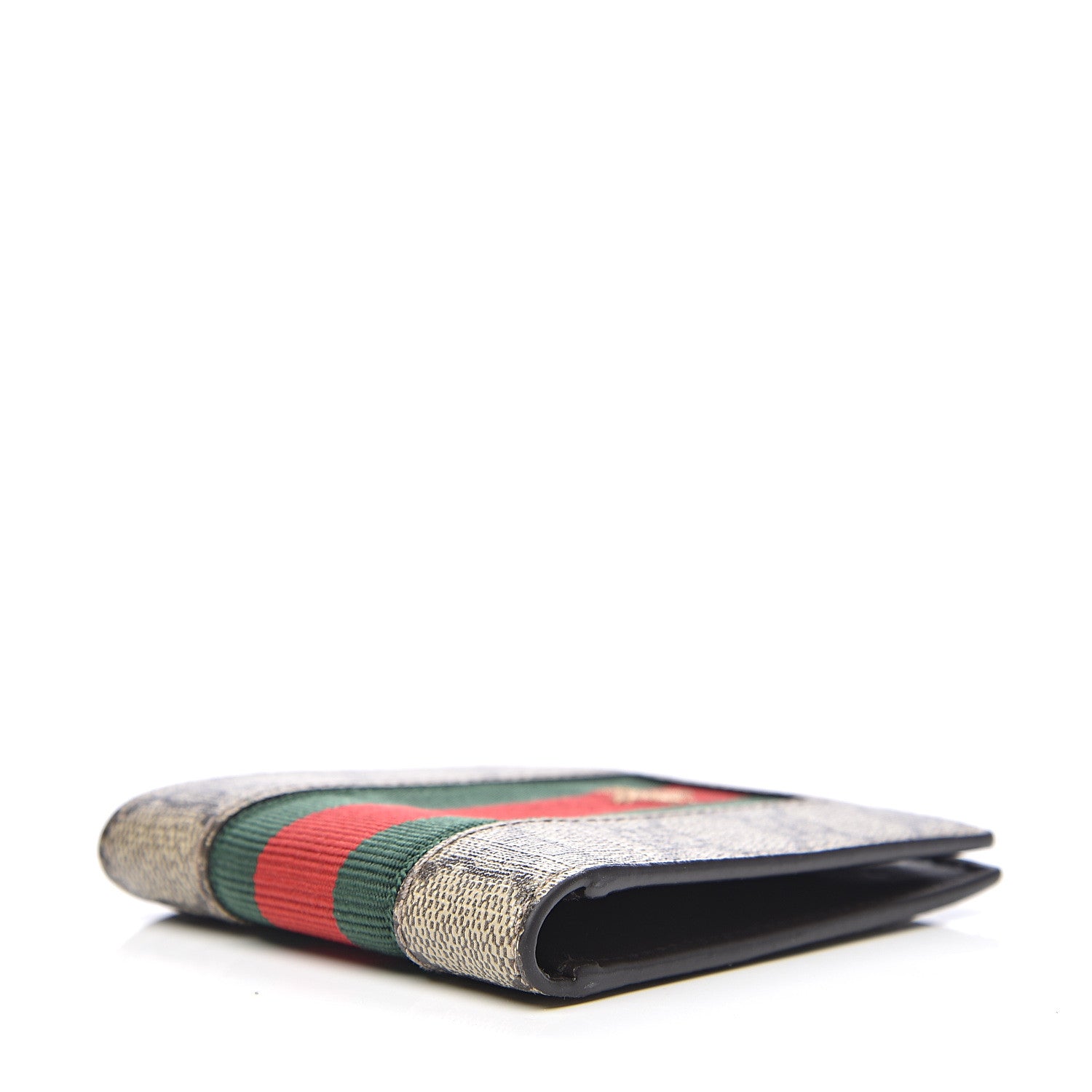 Gucci GG Supreme Monogram Selleria Calfskin Web Bee Embroidered New Web Bi-Fold Wallet Beige Ebony Cocoa 3 of 7