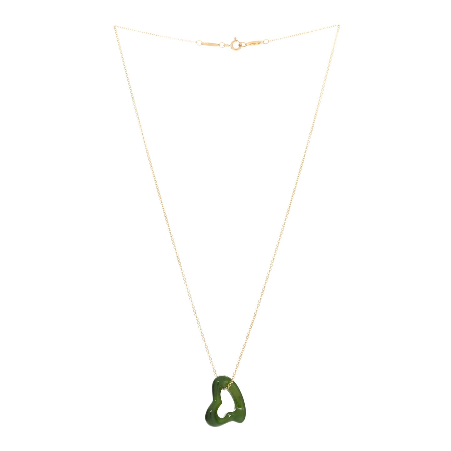18K Yellow Gold Jade 23mm Elsa Peretti Open Heart Pendant Necklace