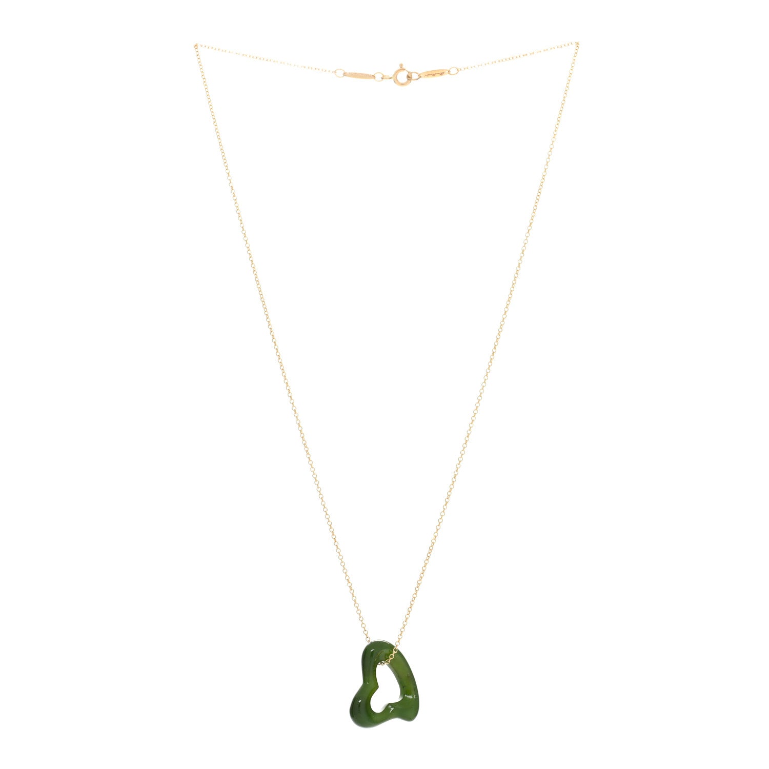 Tiffany 18K Yellow Gold Jade 23mm Elsa Peretti Open Heart Pendant Necklace 2 of 4