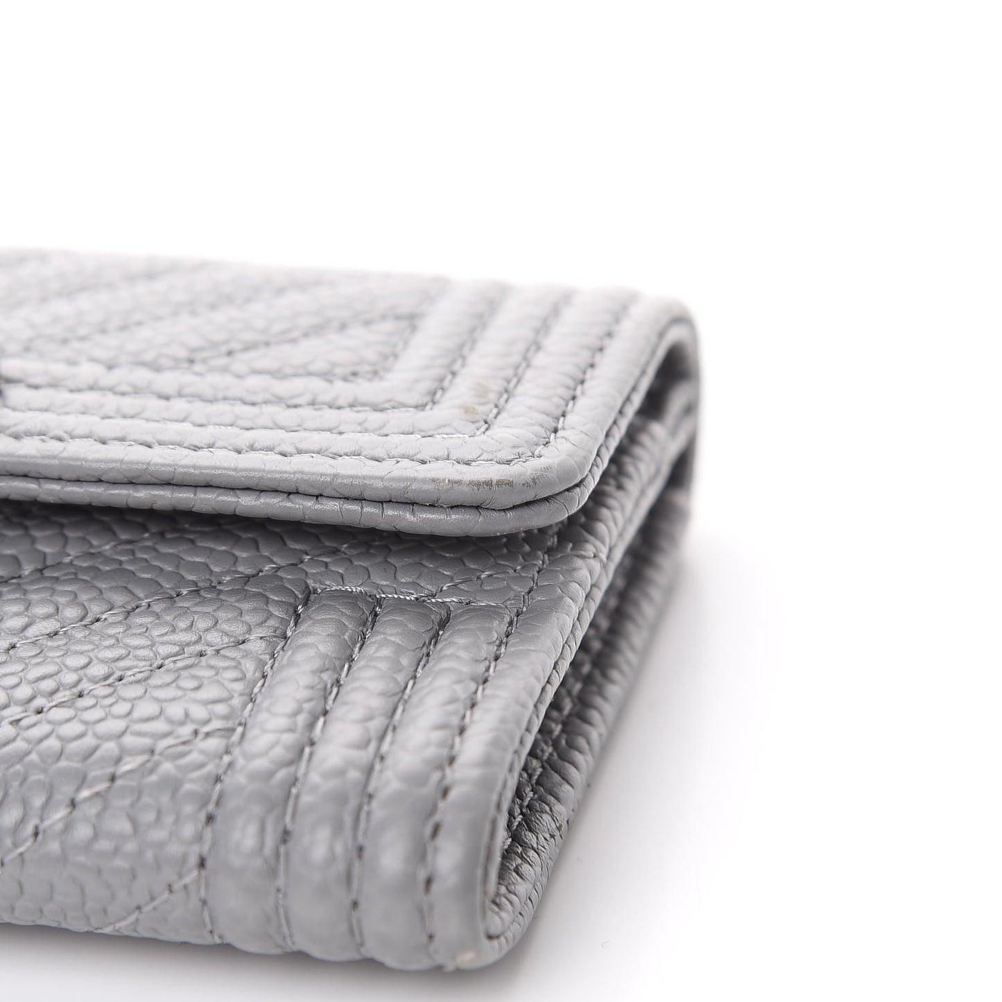 Caviar Chevron Quilted Boy Flap Card Holder Grey