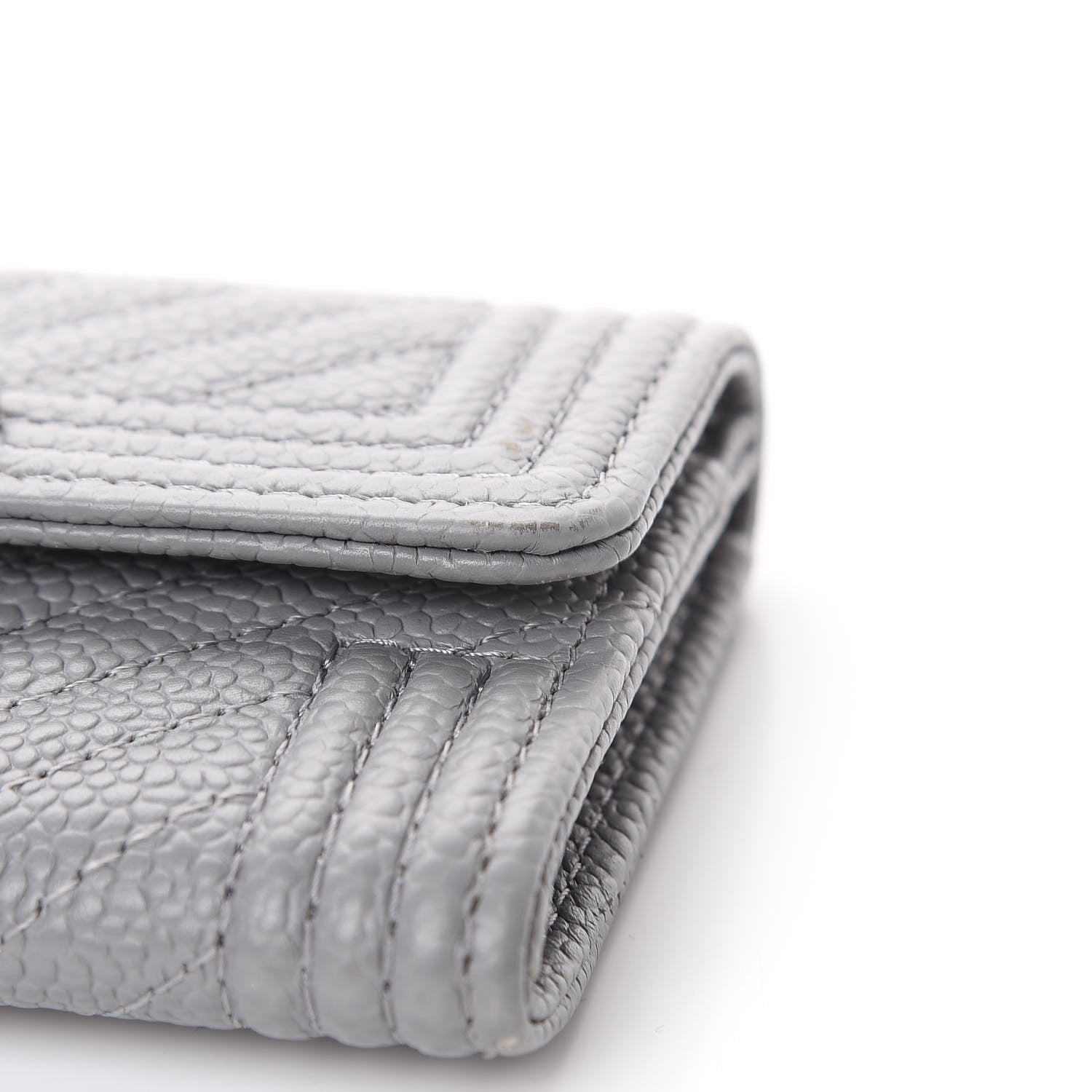 Chanel Caviar Chevron Quilted Boy Flap Card Holder Grey 12 of 13