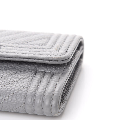 Chanel Caviar Chevron Quilted Boy Flap Card Holder Grey 12 of 13