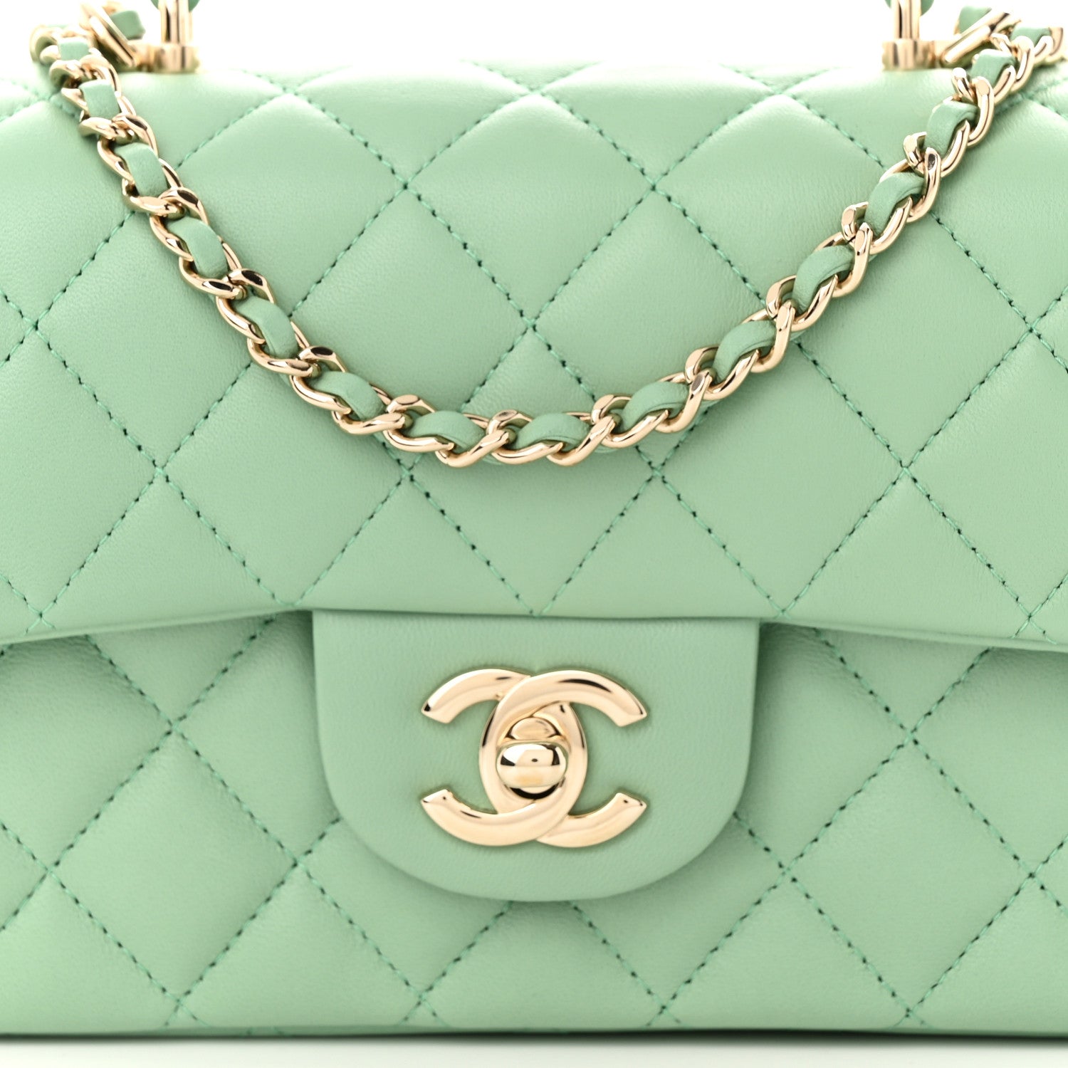 Chanel Lambskin Quilted Mini Top Handle Rectangular Flap Light Green 8 of 12