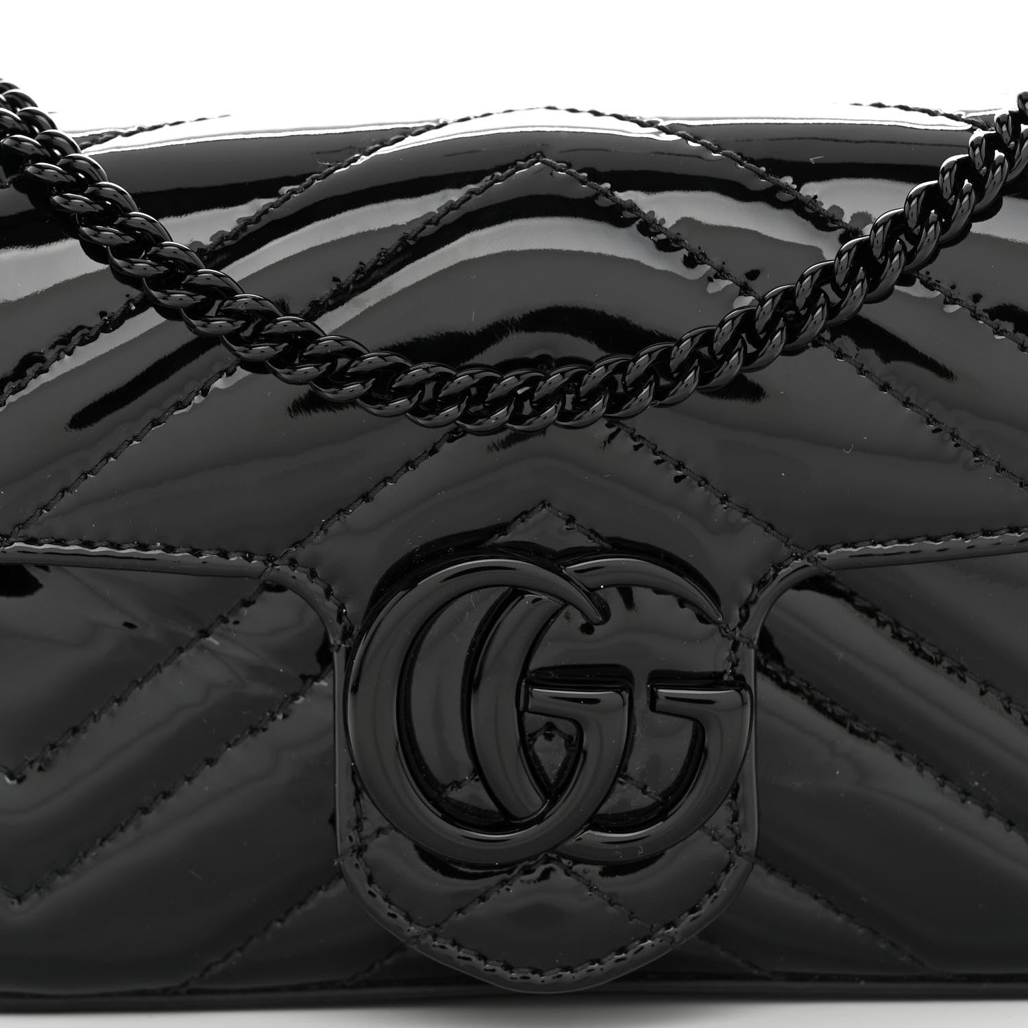Gucci Patent Lambskin Enamel Matelasse Monochrome Super Mini GG Marmont Shoulder Bag Black 7 of 9