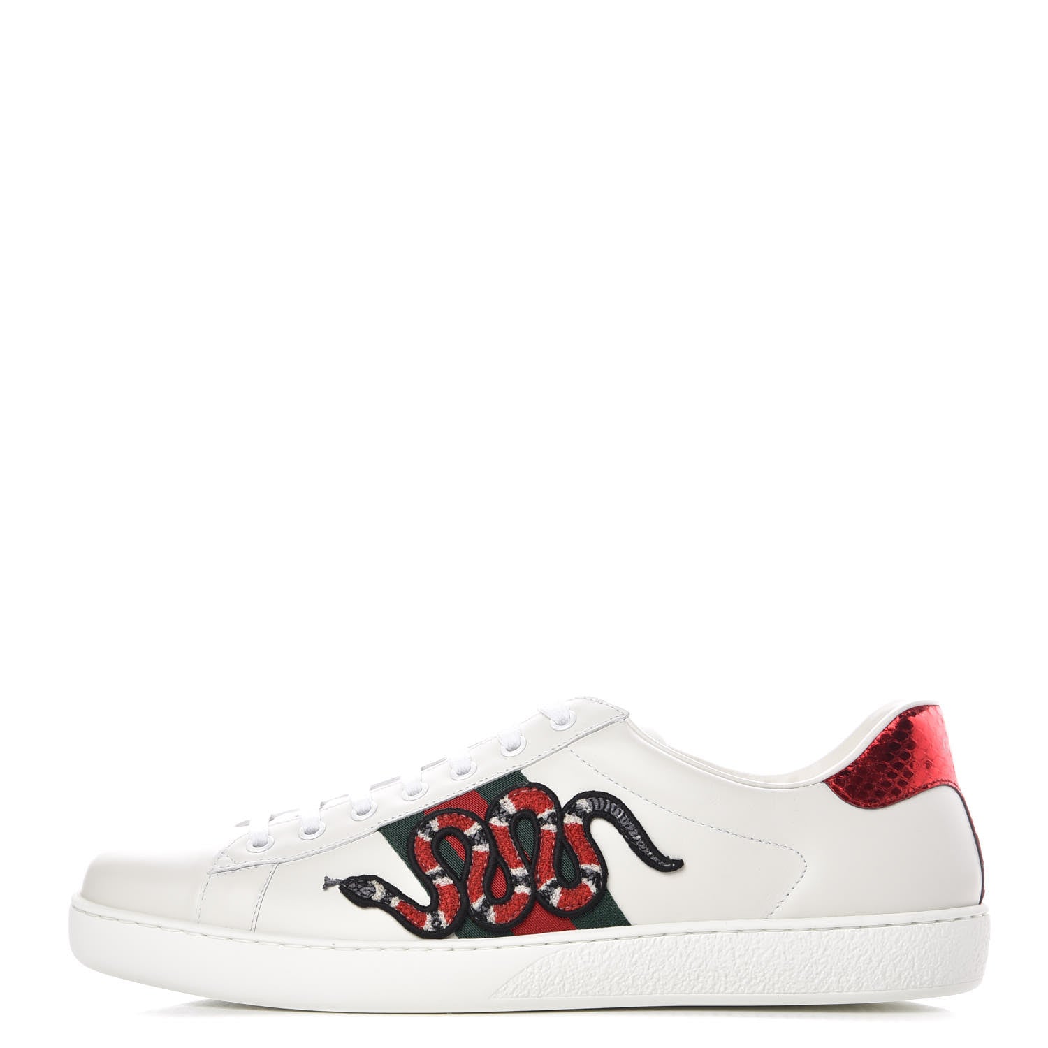 Gucci Calfskin Ayers Kingsnake Embroidered Mens Ace Sneakers 11 Green Red 1 of 11