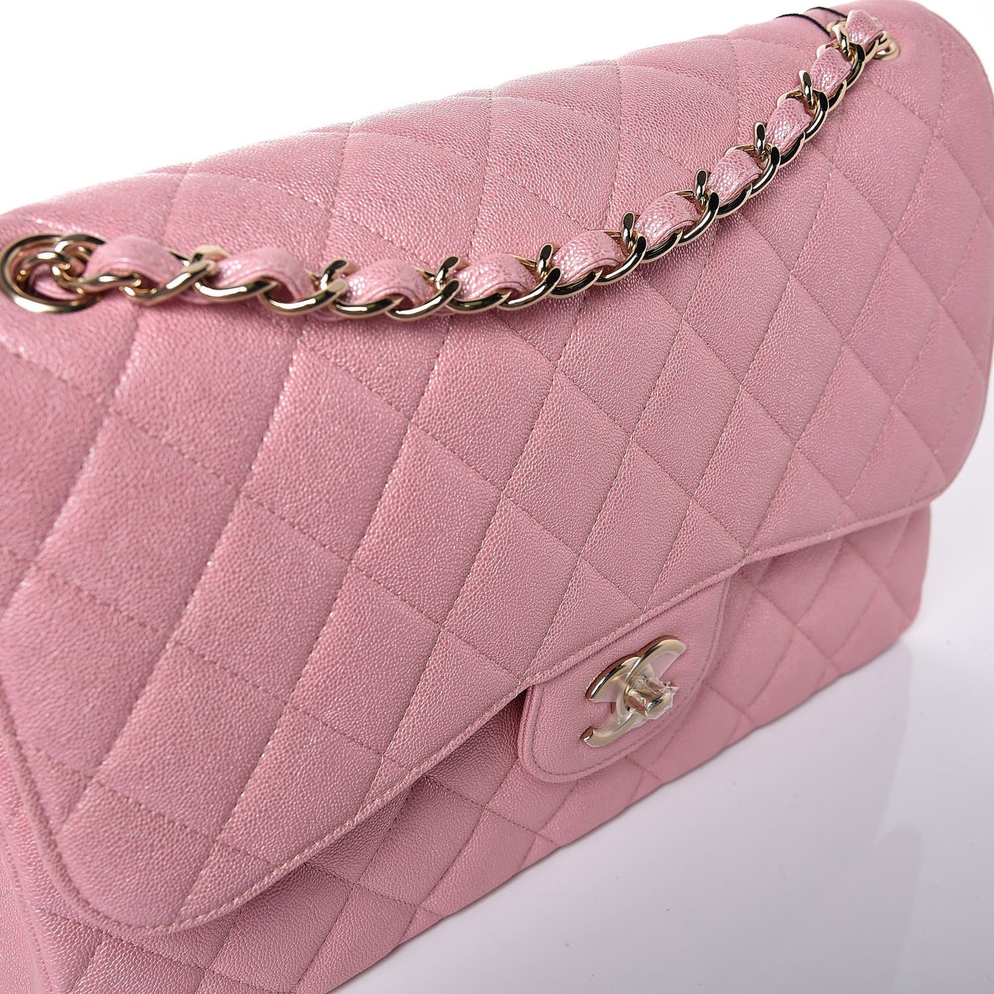 Iridescent Caviar Quilted Jumbo Double Flap Rose Pink