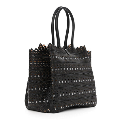 Alaia Calfskin Laser Cut Grommet Angele 25 Tote Black 4 of 11