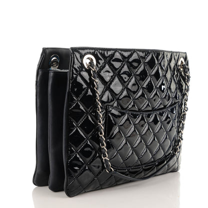 Chanel Patent Quilted Accordion Shopping Tote Navy 3 of 7