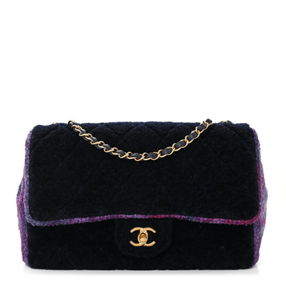 Chanel Shearling Tweed Jumbo Single Flap Navy Purple 1 of 10