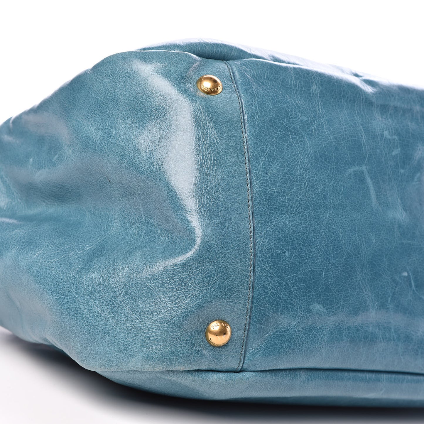 Vitello Shine Top Handle Tote Turchese