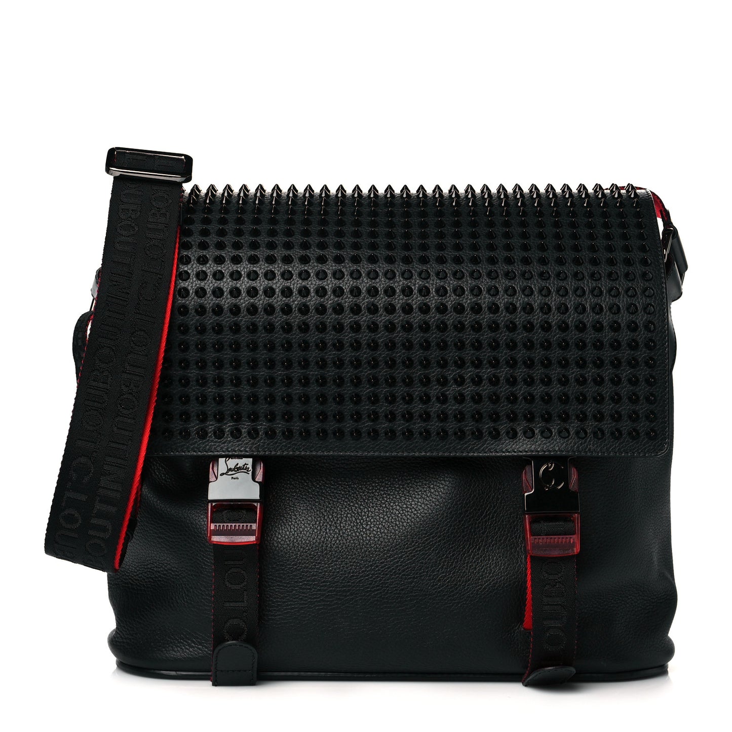Calfskin Spikes Loubiclic Messenger Black