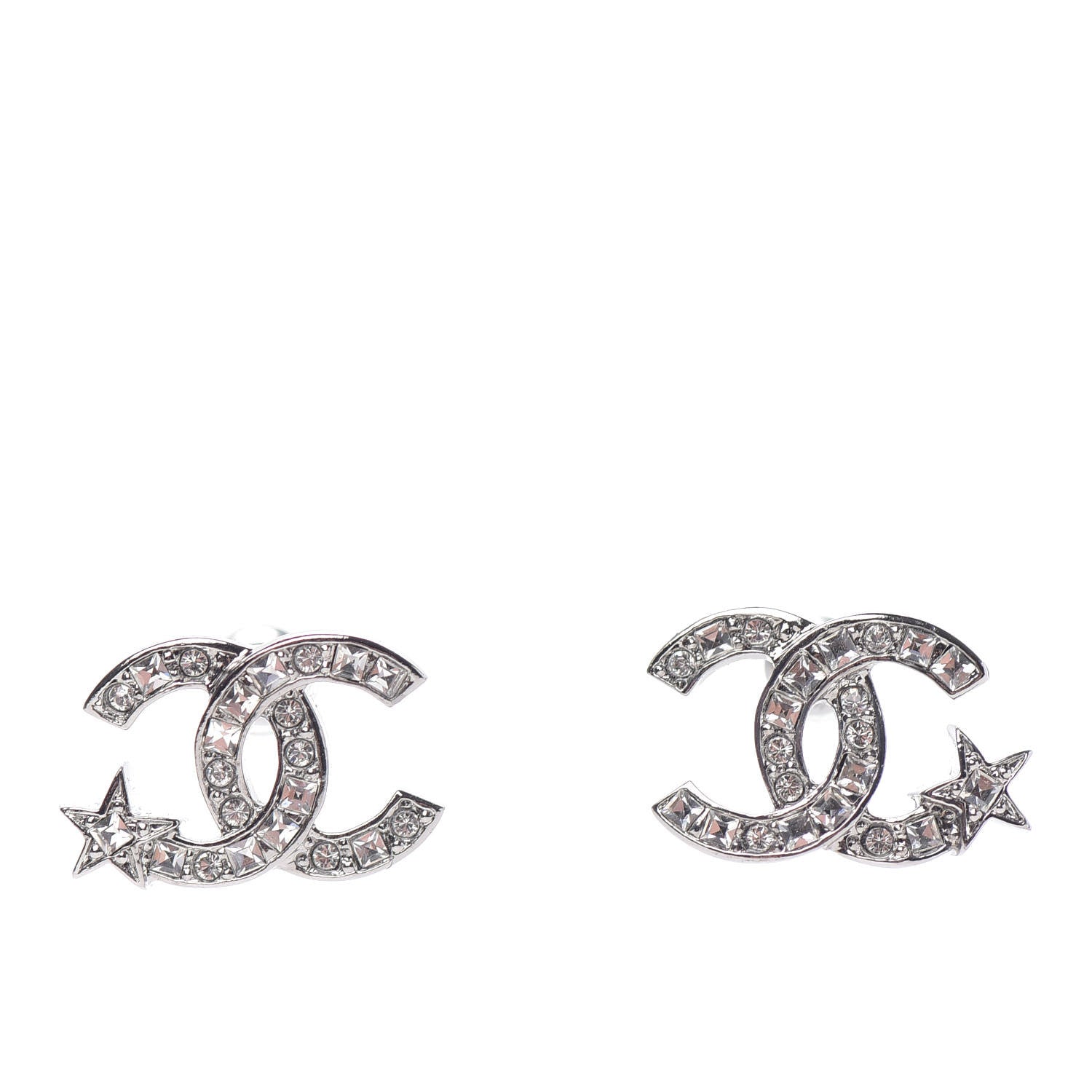 Chanel Crystal CC Starfall Earrings Silver 1 of 5
