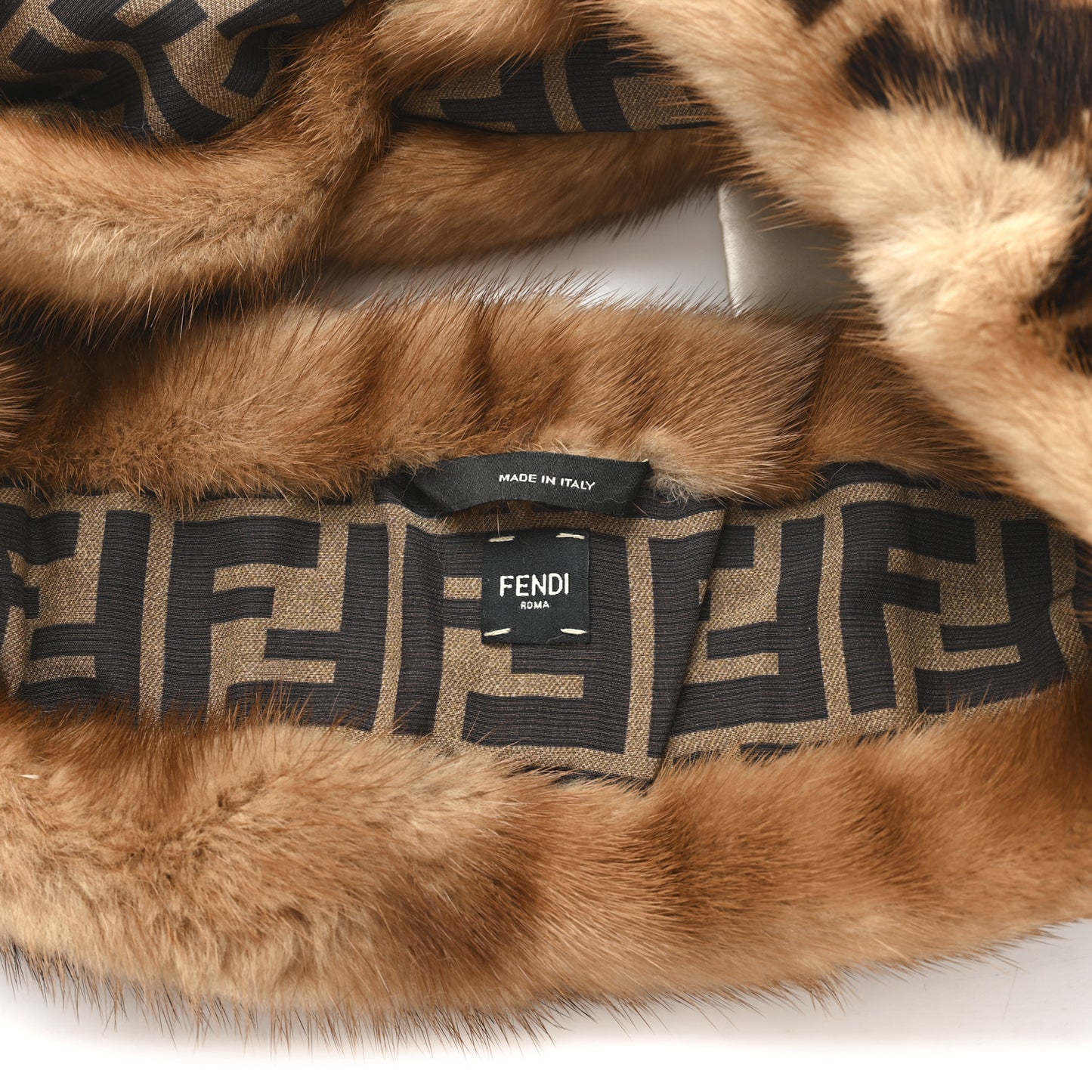 Mink Fur FF Logo Headband M Tobacco