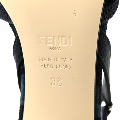 Fendi Fabric Jacquard FF Colibri Lite 85mm Slingback Pumps 38 Black Blue 6 of 7