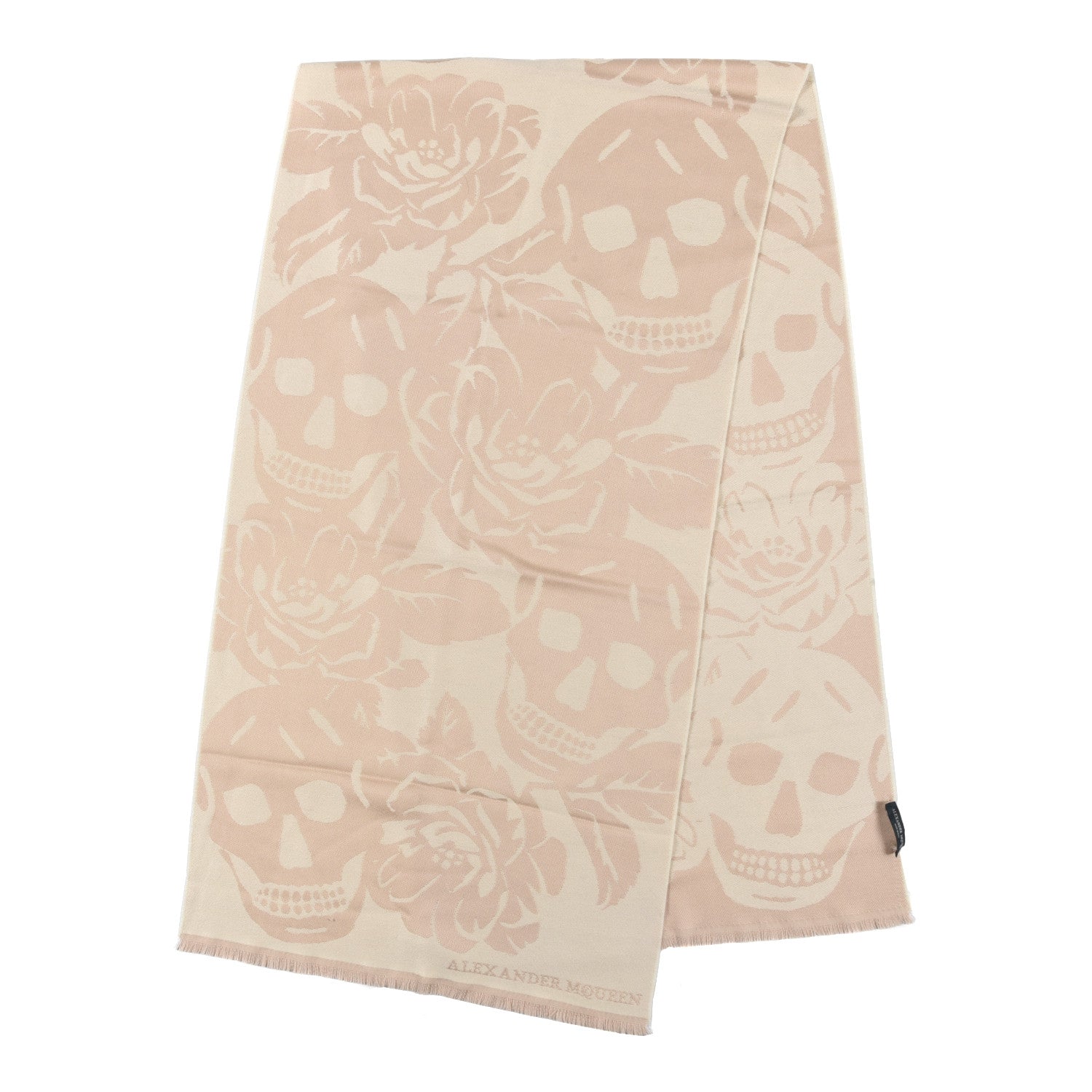 Alexander McQueen Wool Silk Reversible Skull Scarf White Beige 2 of 4
