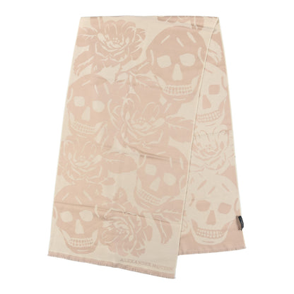 Alexander McQueen Wool Silk Reversible Skull Scarf White Beige 2 of 4