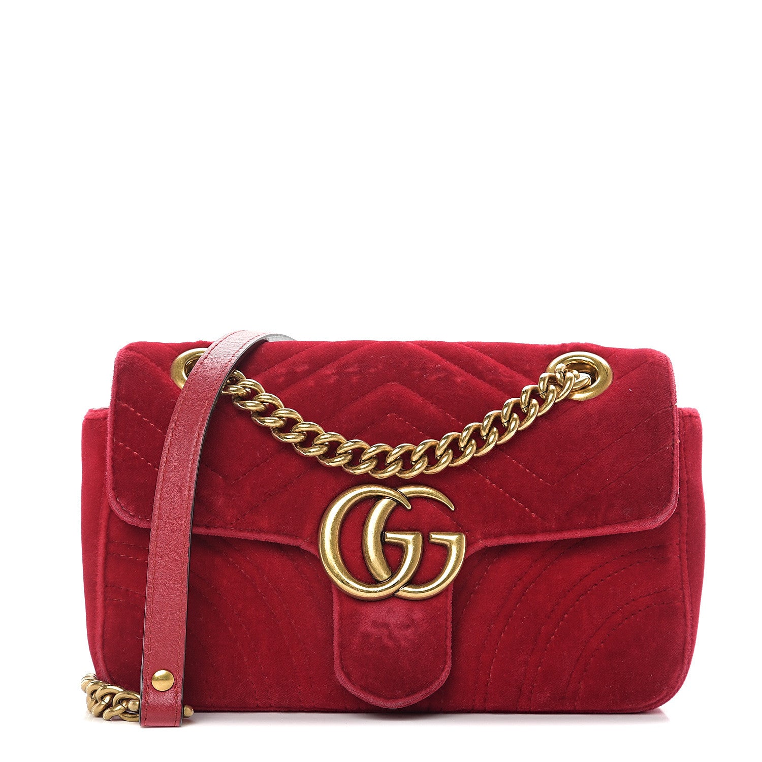 Gucci Velvet Matelasse Mini GG Marmont Shoulder Bag Hibiscus Red 1 of 12