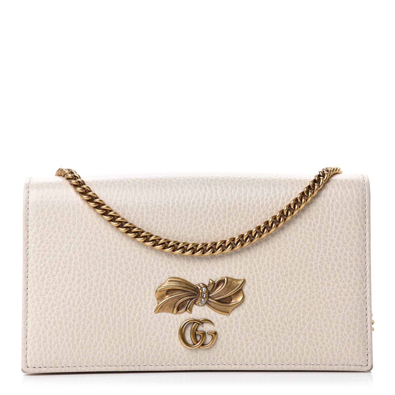 Gucci Calfskin GG Marmont Bow Chain Wallet White 1 of 11
