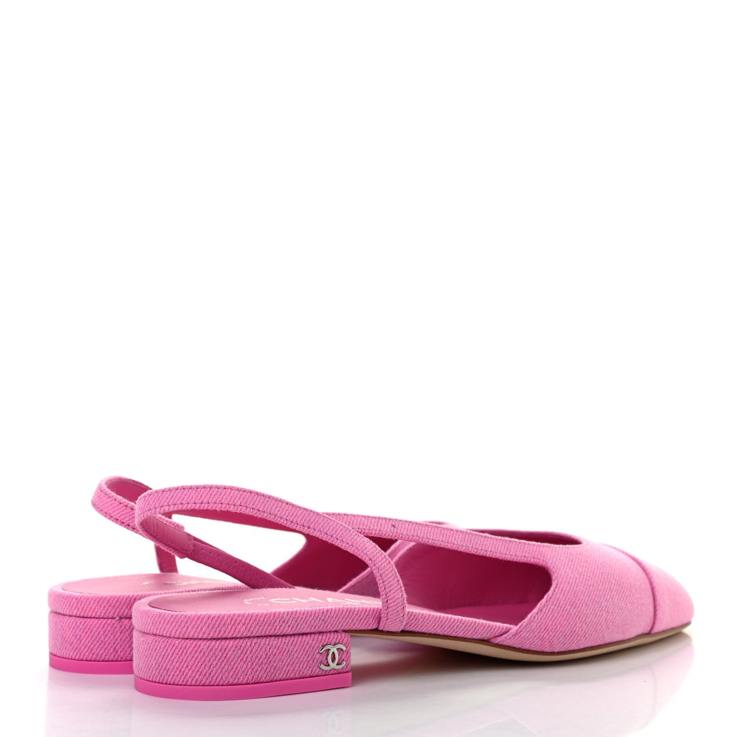 Chanel Denim Cap Toe CC Slingback Flat 37 Neon Pink 4 of 8