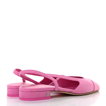 Chanel Denim Cap Toe CC Slingback Flat 37 Neon Pink 4 of 8
