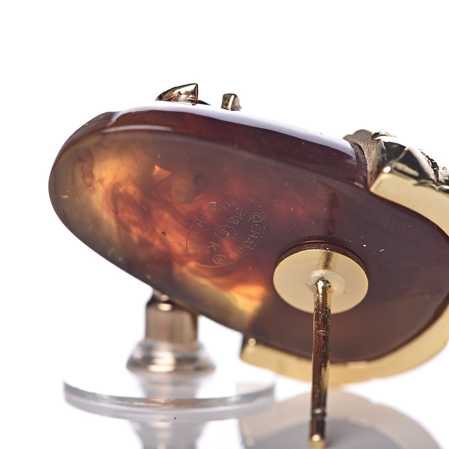Resin CC Acorn Earrings Brown Gold