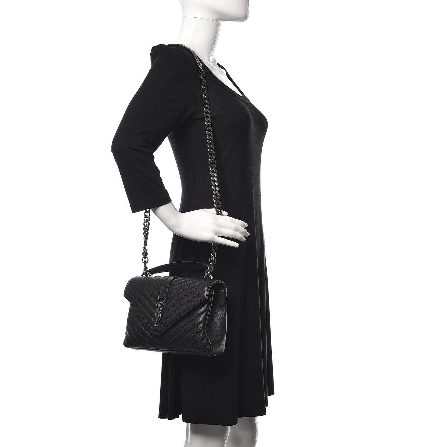 Sheepskin Matelasse Chevron Monogram Large College Satchel Black