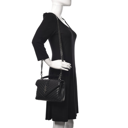 Saint Laurent Sheepskin Matelasse Chevron Monogram Large College Satchel Black 2 of 14