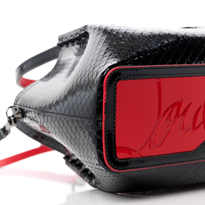 Christian Louboutin Patent Snakeskin Embossed Spiked Mini Cabarock Shopper Tote Black 8 of 10