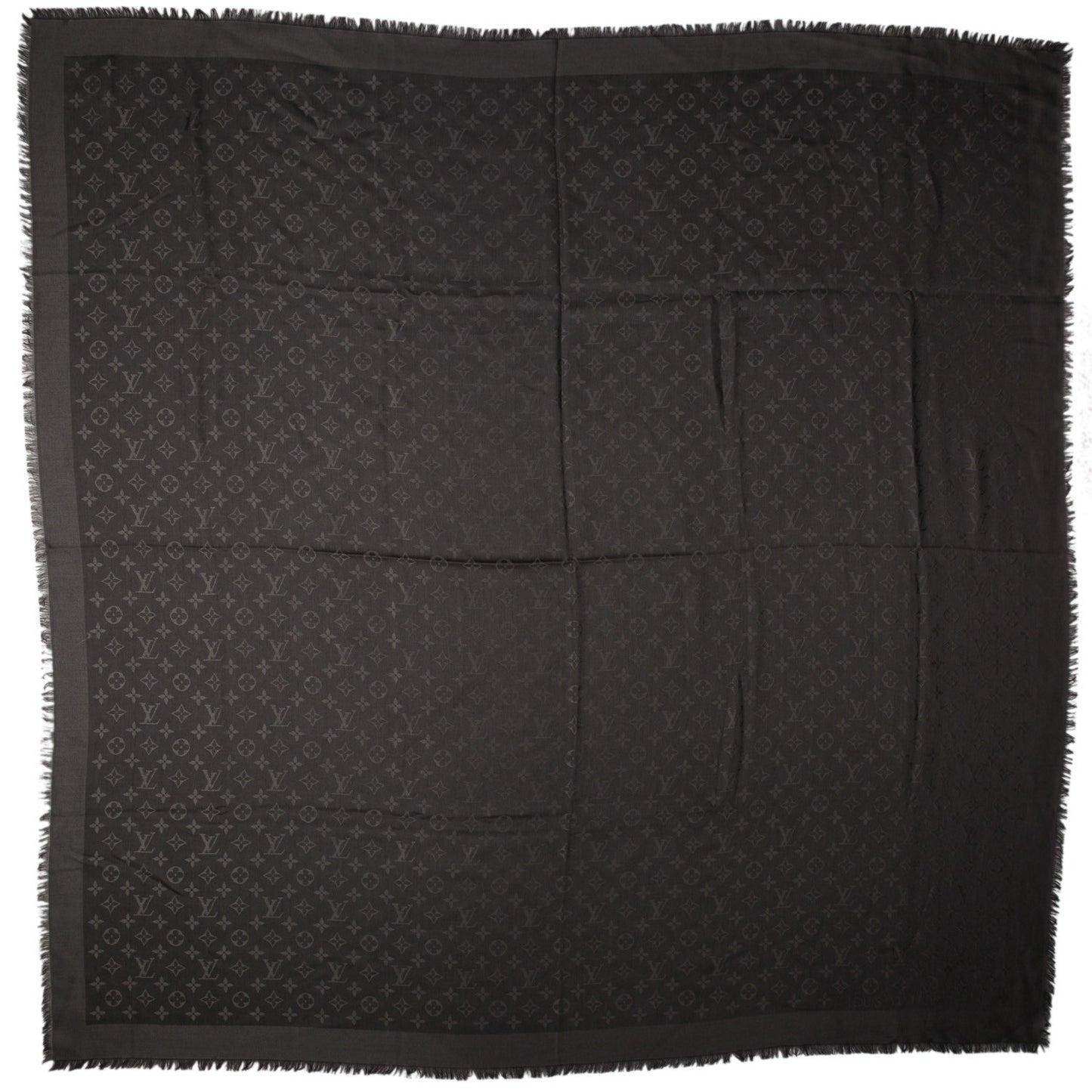 Wool Silk Monogram Shawl Anthracite