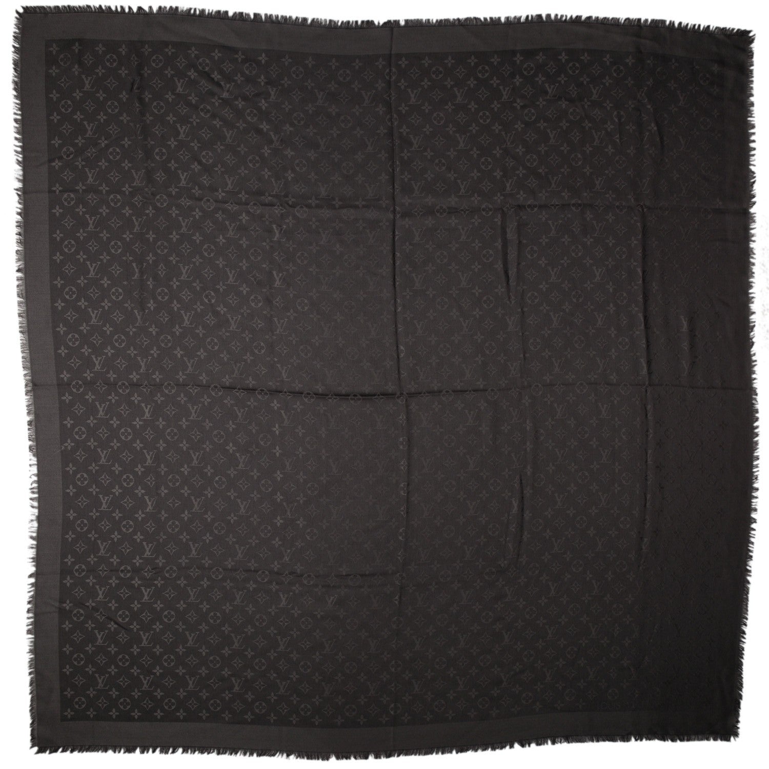 Louis Vuitton Wool Silk Monogram Shawl Anthracite 3 of 5