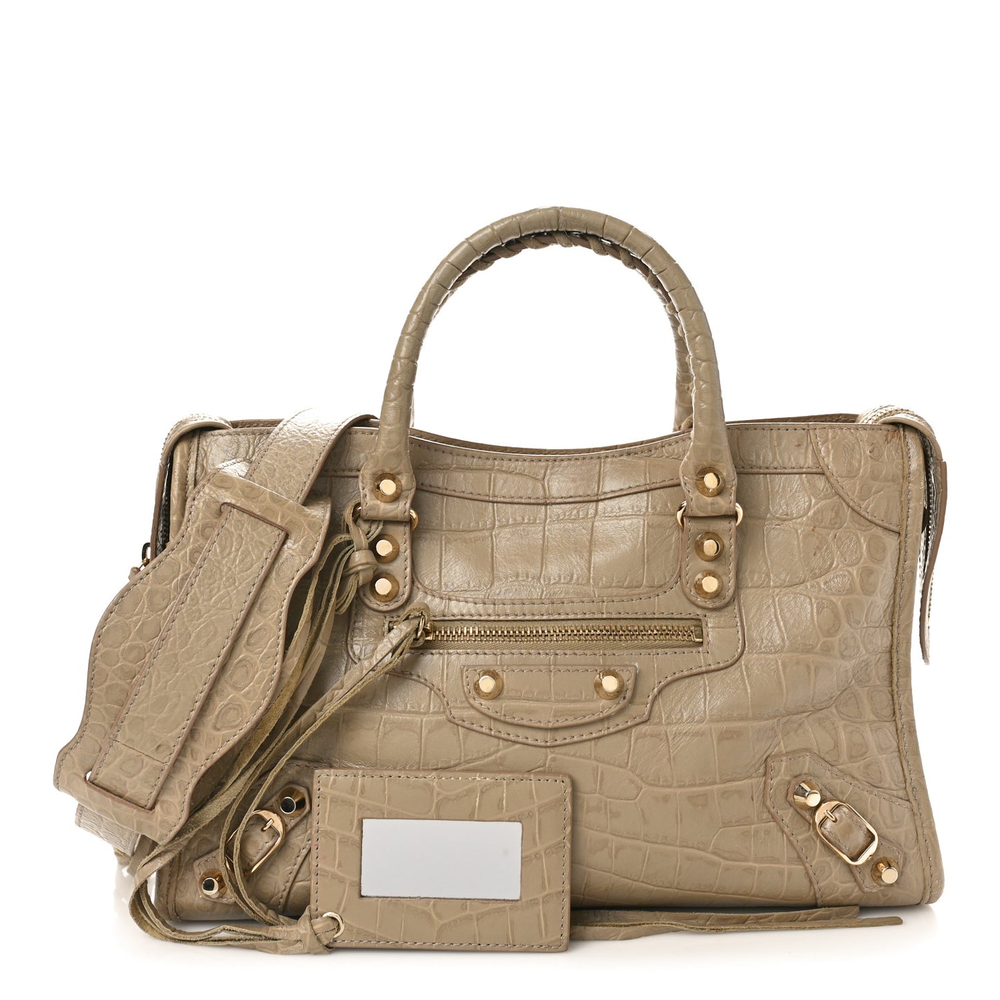 Calfskin Crocodile Embossed Classic Gold Hardware S City Beige Latte